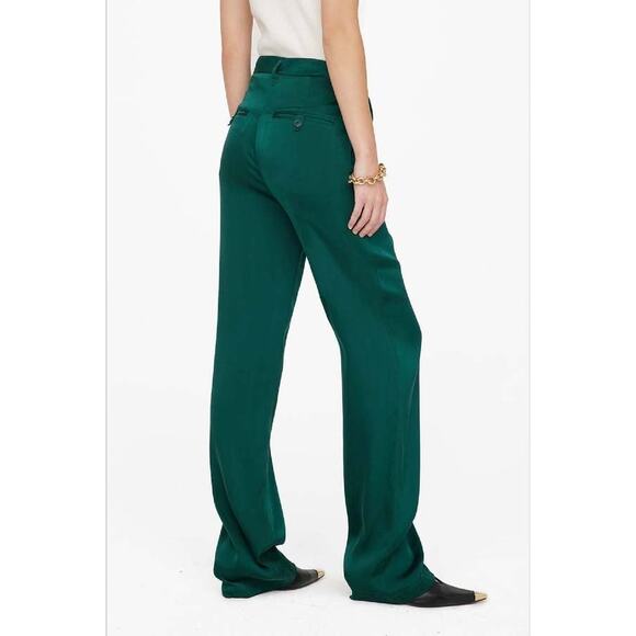 Anine Bing Emerald Green Classic Straight Leg Silk Pants Size 38 NWT - Picture 2 of 8
